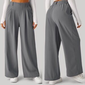 Halara Grey Wide Leg Trousers Womens Pants Sz XL Petite Pleated Pockets NEW NWT